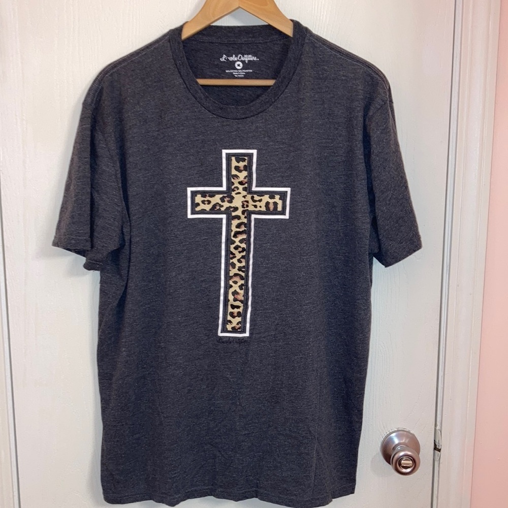 Lincoln Outfitters Animal Print Cross on a Dark grey T-shirt